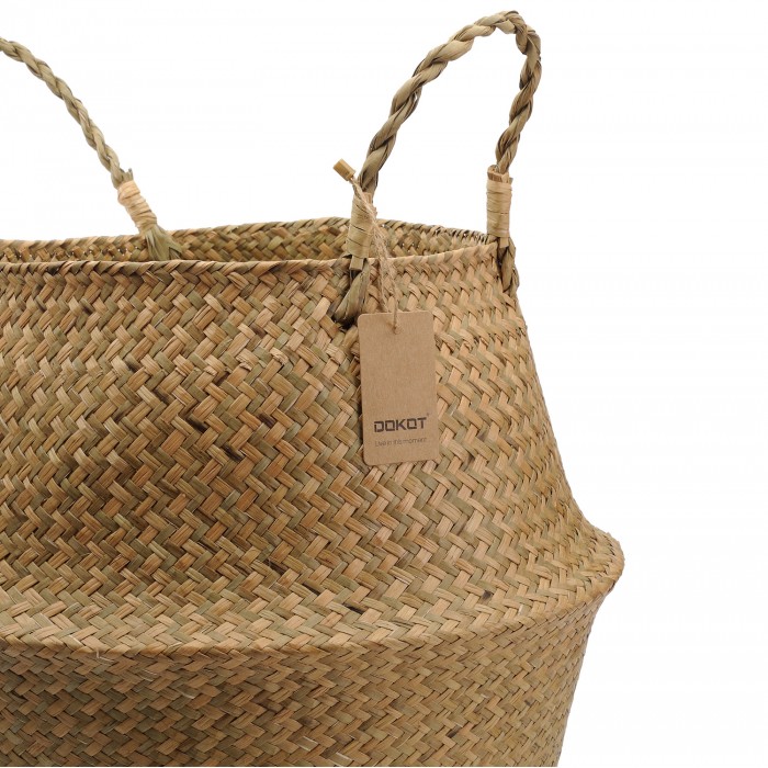 Natural Seagrass Belly Basket with Handles, Large Storage Laundry Basket